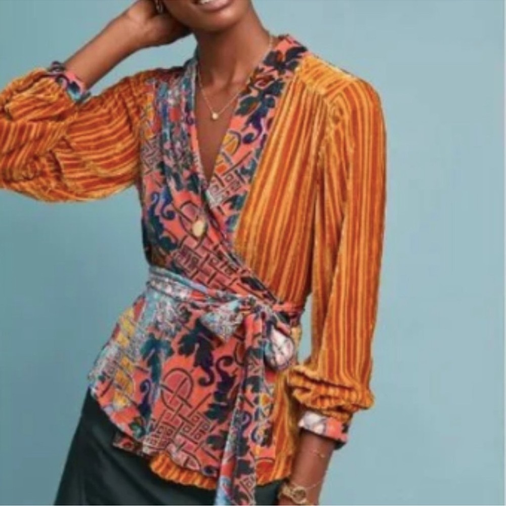 Nwot‎ Anthropologie Velvet Patchwork Wrap Top by Moulinette Soeurs - Picture 6 of 12